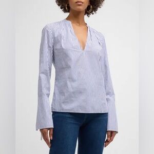 J. Crew Navy Deep V-Neck Bell Sleeve Striped Blouse 000